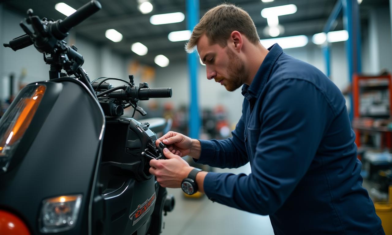 Meccanico esperto al lavoro su un monopattino elettrico